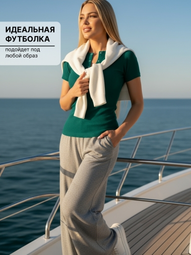 86100 Футболка на кнопках (Морская волна) (Фото 6)