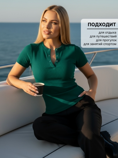 86100 Футболка на кнопках (Морская волна) (Фото 7)