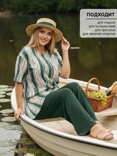 86115 Туника-футболка больших размеров хлопок (Зеленый) (Фото 7)