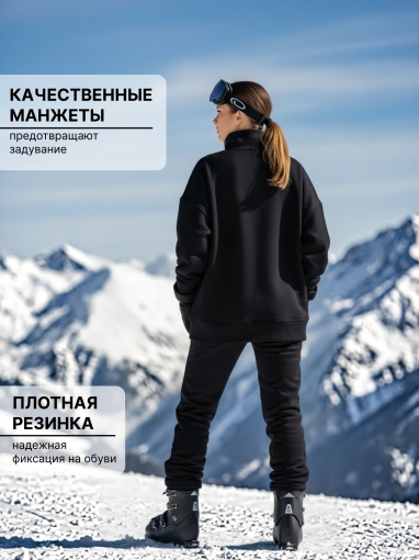 86130 Тёплый спортивный костюм с капюшоном оверсайз с начёсом (Черный) (Фото 2)