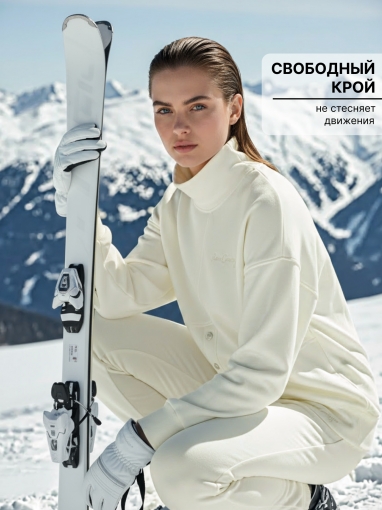 86130 Тёплый спортивный костюм с капюшоном оверсайз с начёсом (Белый) (Фото 3)