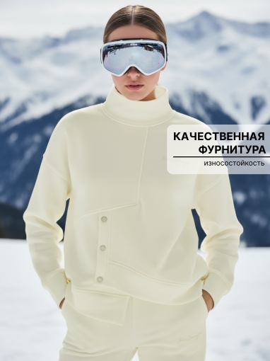 86130 Тёплый спортивный костюм с капюшоном оверсайз с начёсом (Белый) (Фото 4)