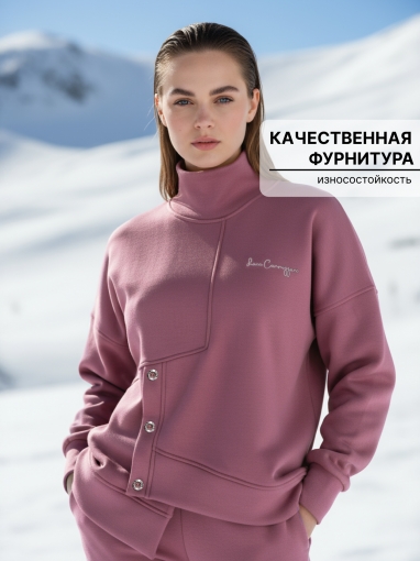 86130 Тёплый спортивный костюм с капюшоном оверсайз с начёсом (Розовая пудра) (Фото 4)