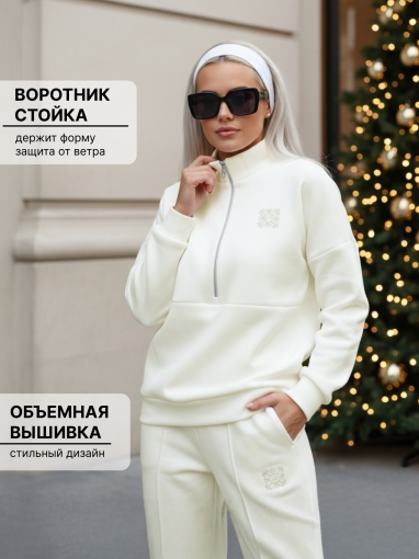 86131 Теплый спортивный костюм на молнии (Белый) (Фото 3)