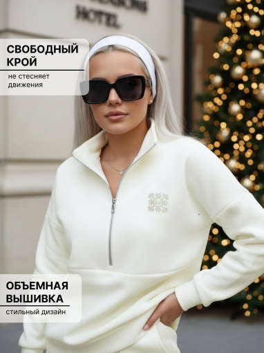 86131 Теплый спортивный костюм на молнии (Белый) (Фото 5)