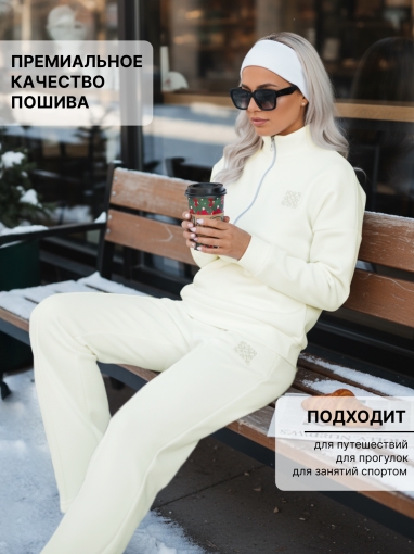 86131 Теплый спортивный костюм на молнии (Белый) (Фото 7)