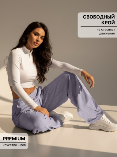 86127 Брюки палаццо классические широкие (Серый меланж) (Фото 5)